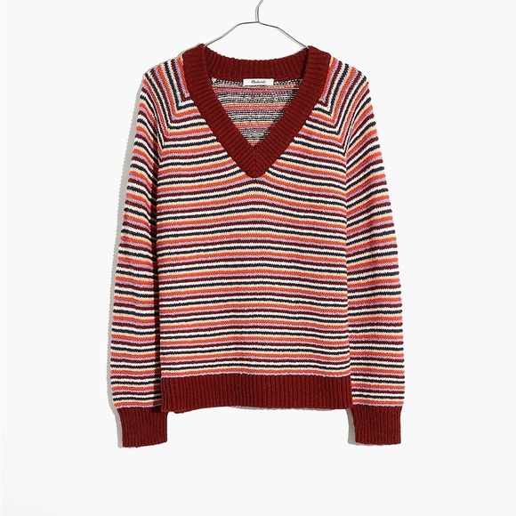 MADEWELL Arden V-Neck Crop Pullover Sweater in Stripe 100% Cotton Size Small - Picture 12 of 12